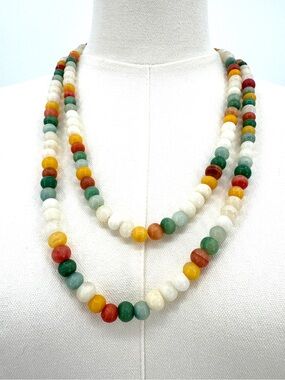 Vintage Multi Colored Jade bead necklace long single strand